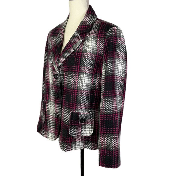 Kim Rogers Plaid Blazer Pink Black Gray Classic Tailored Lined Size 12P - Picture 2 of 15